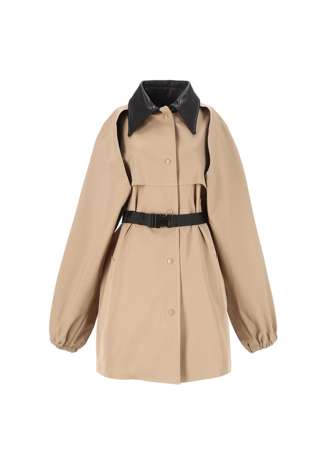 Leather collar 3 way trench jacket